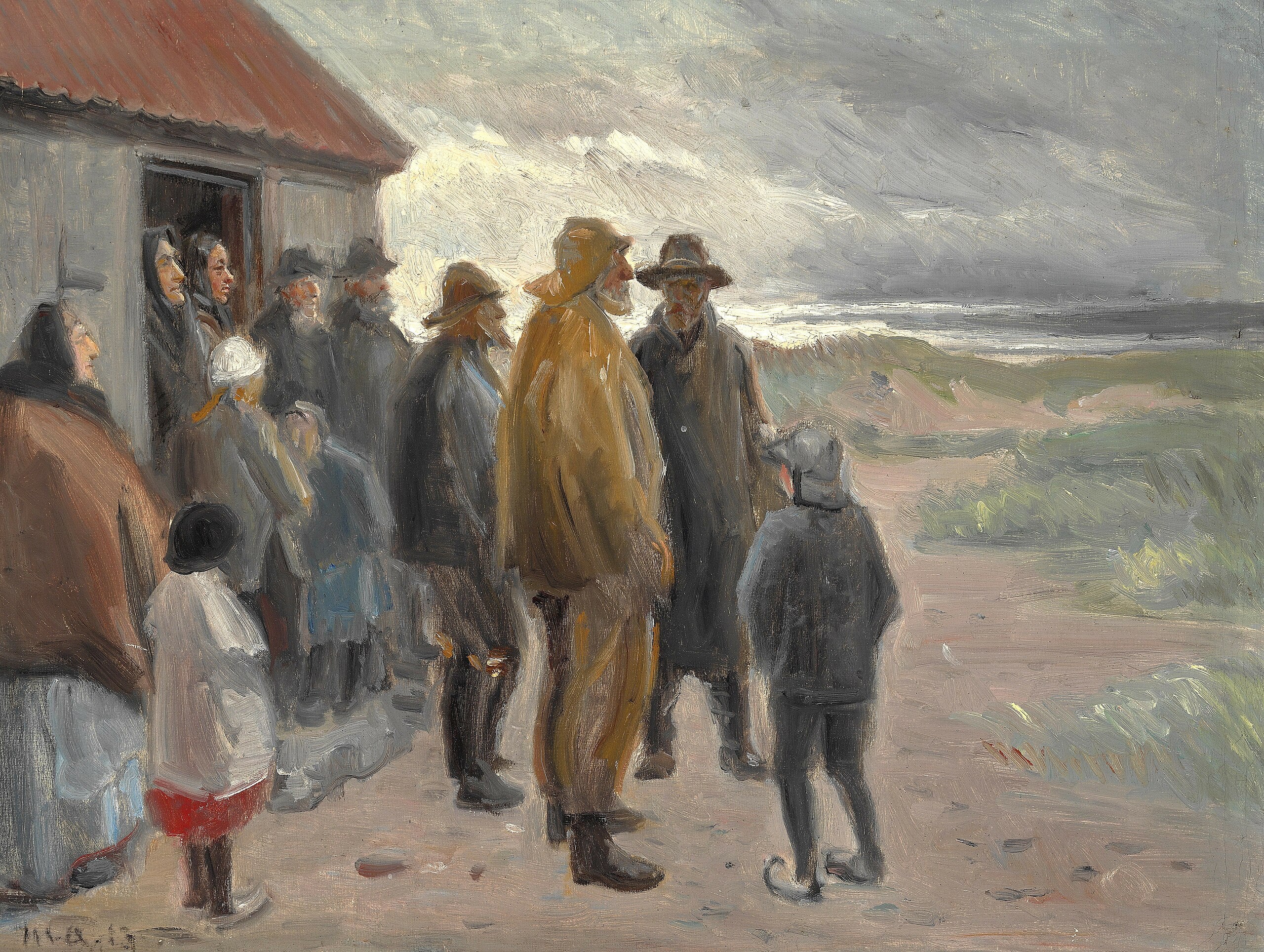 Devant la maison du pêcheur. Temps orageux, Skagen. - Michael Peter Ancher