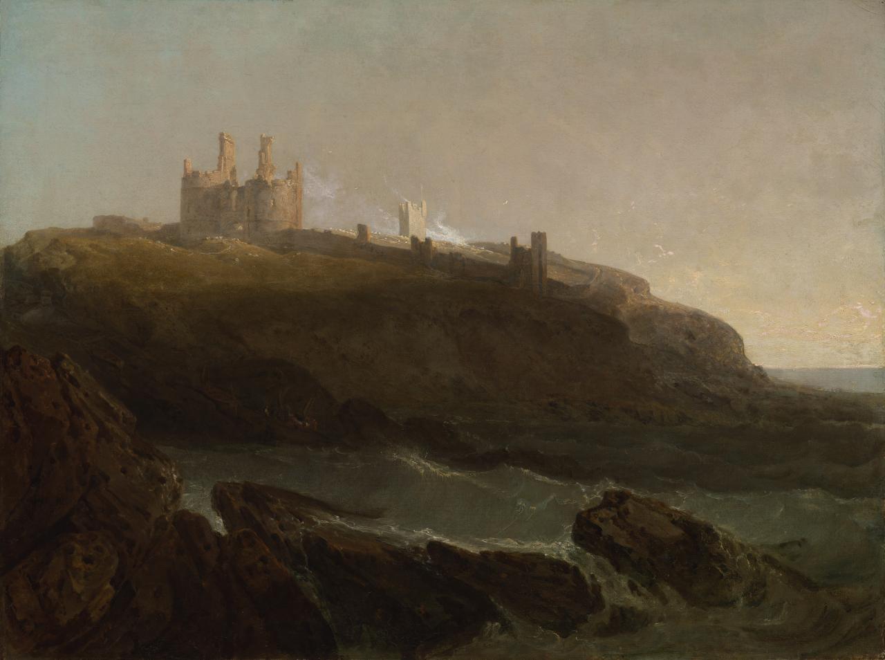 Zamek Dunstanburgh, północno-wschodnie wybrzeże Northumberland, wschód słońca po burzliwej nocy - J. M. W. Turner