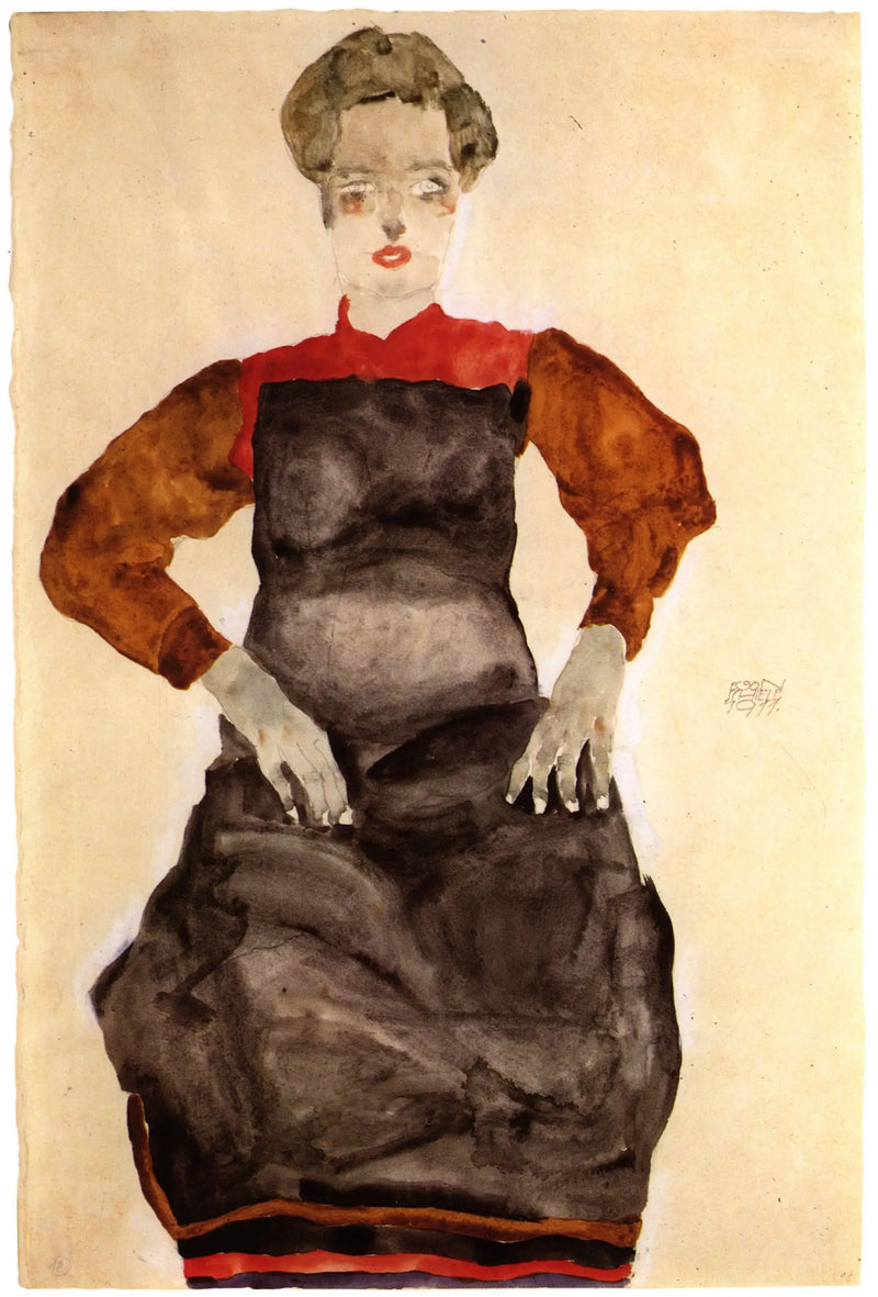 Kobieta w czarnym fartuchu - Egon Schiele