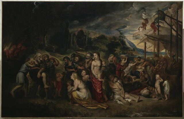 Ucieczka Eneasza po pożarze Troi - Peter Paul Rubens