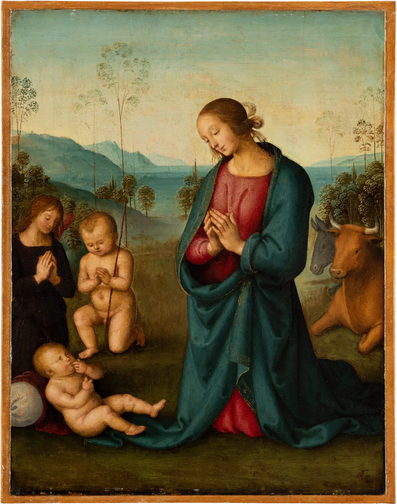 Madonna, Dzieciątko Święty Jan i anioł adorujący Dzieciątko Jezus - Pietro Perugino