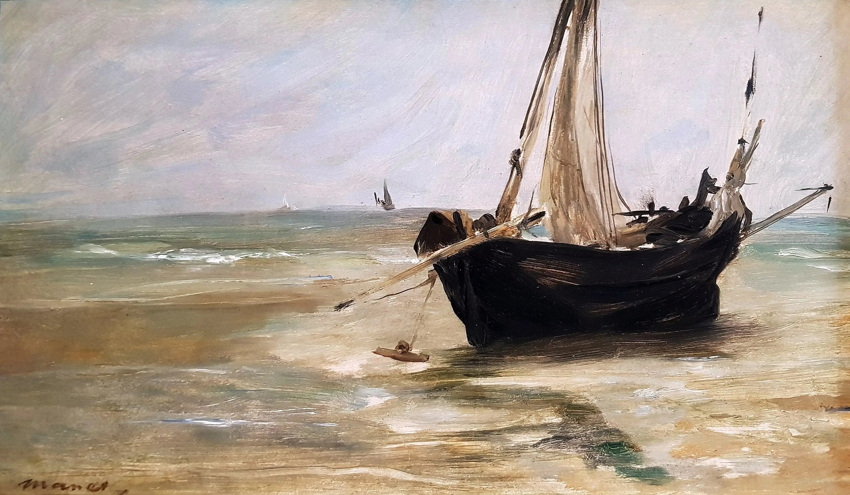 Reproduction du tableau « Le bateau noir à Berck - Édouard Manet » par Alpha Reproduction en peinture à l’huile