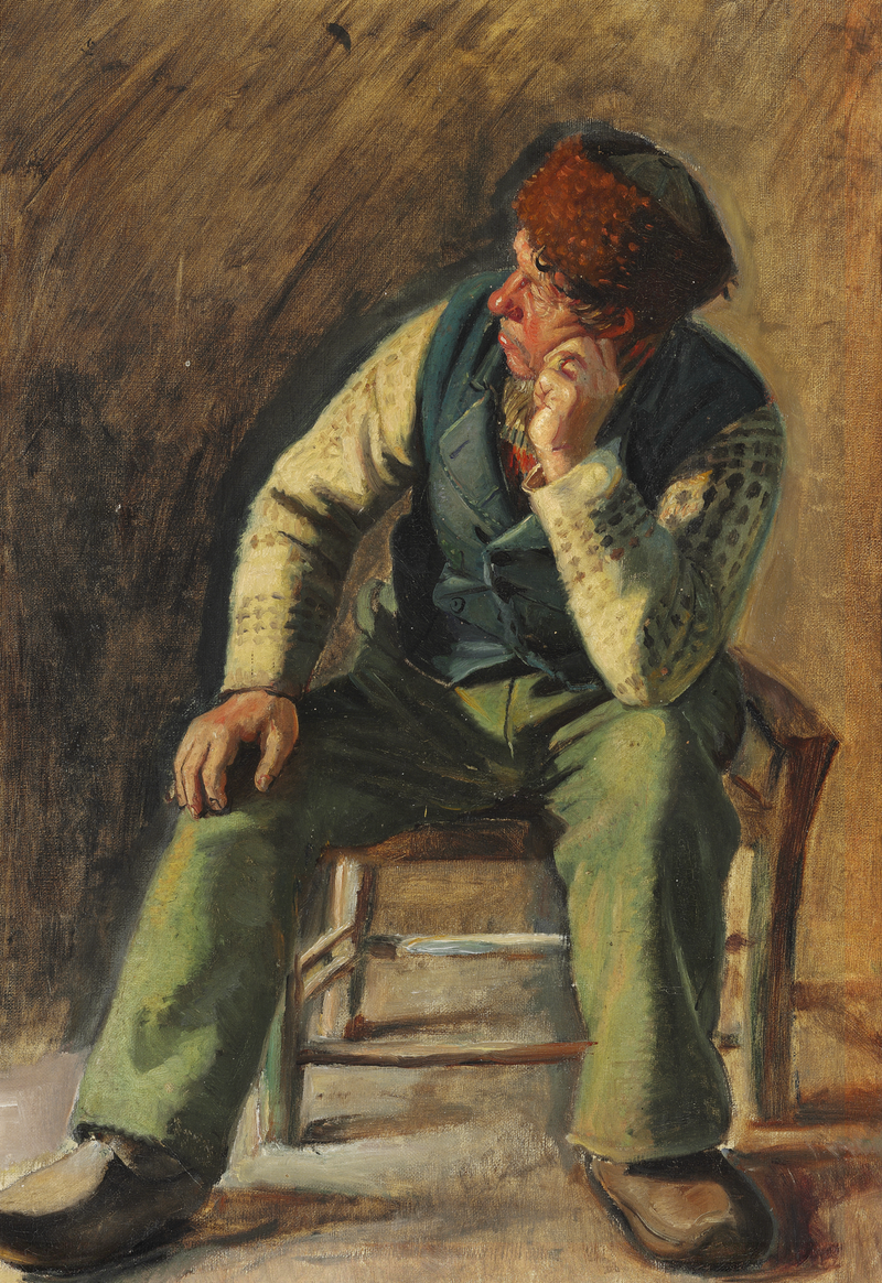 Rybak i ratownik Lars Gaihede siedzący na krześle. - Michael Peter Ancher