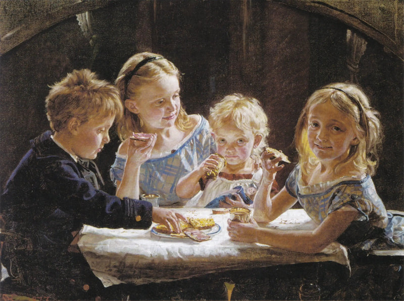 Cztery dzieci jedzące lunch. - Peder Severin Krøyer