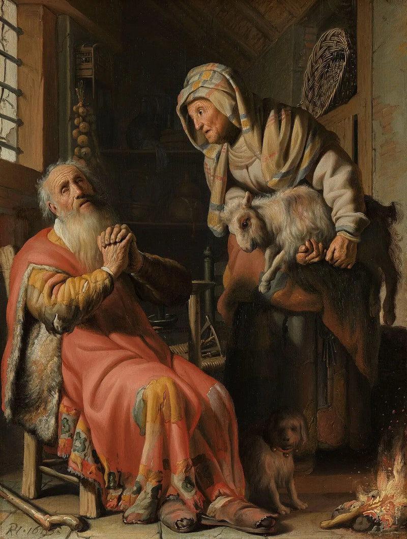 Tobias i Anna z małym koziołkiem - Rembrandt