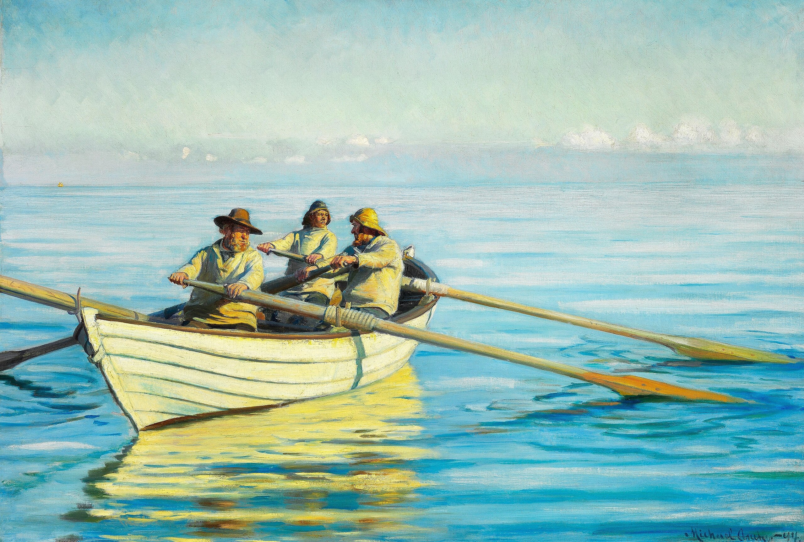 Trois pêcheurs dans un bateau. - Michael Peter Ancher