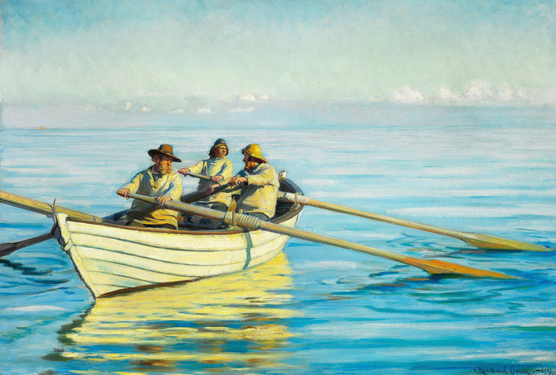 Trois pêcheurs dans un bateau. - Michael Peter Ancher