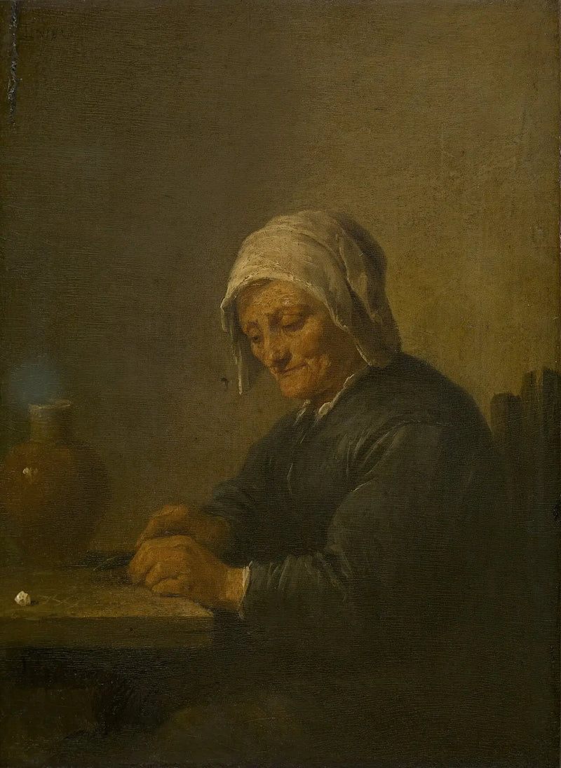 Stara kobieta krojąca tytoń - David Teniers Młodszy