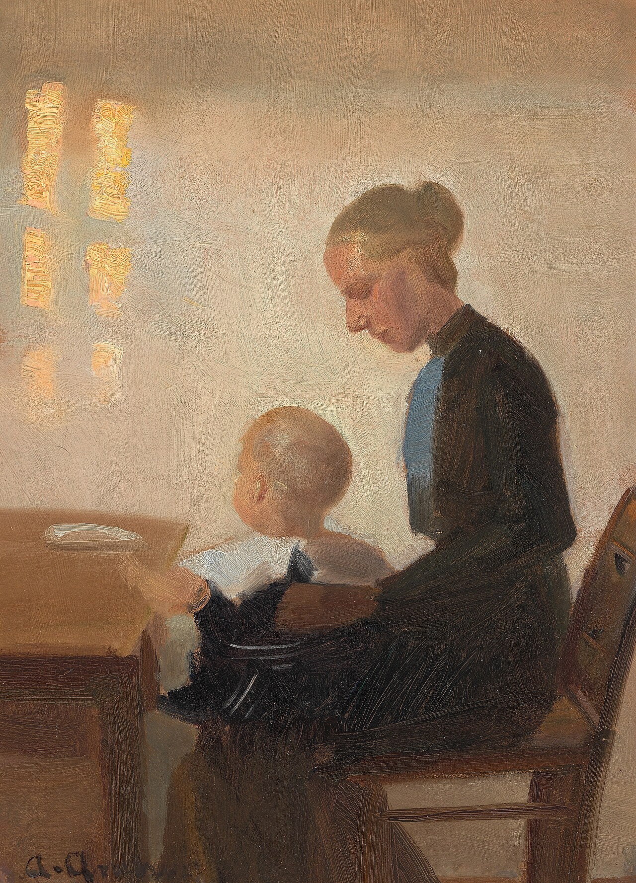 Un intérieur avec une mère et son enfant. - Anna Ancher - Alpha Reproduction