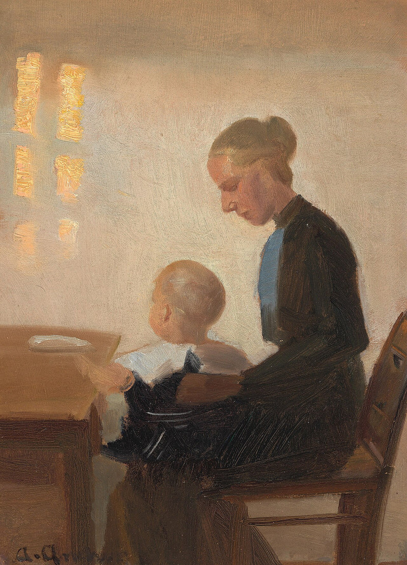 Wnętrze z matką i jej dzieckiem. - Anna Ancher