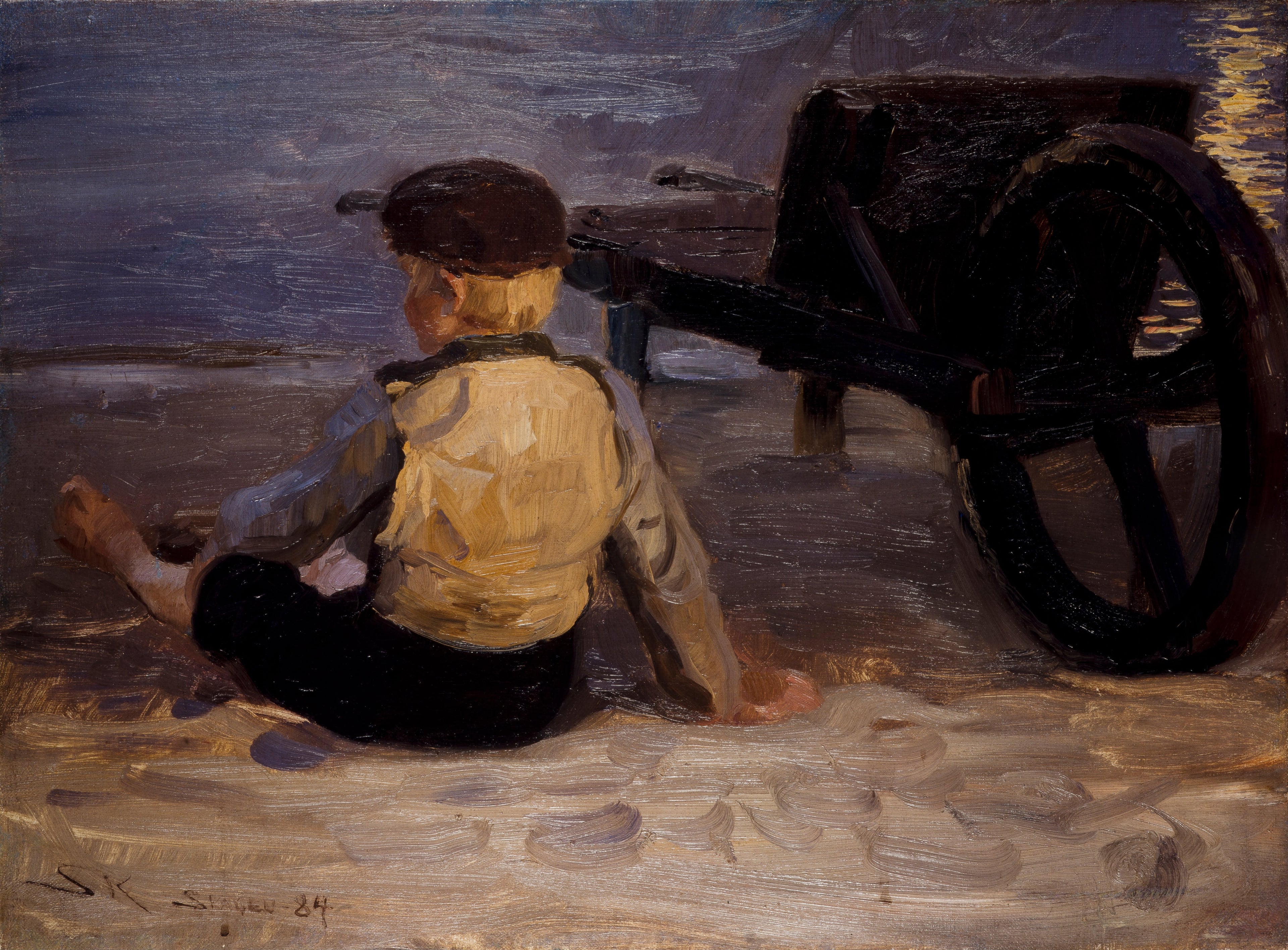 Młody rybak siedzący obok wózka. Południowa plaża w Skagen. - Peder Severin Krøyer