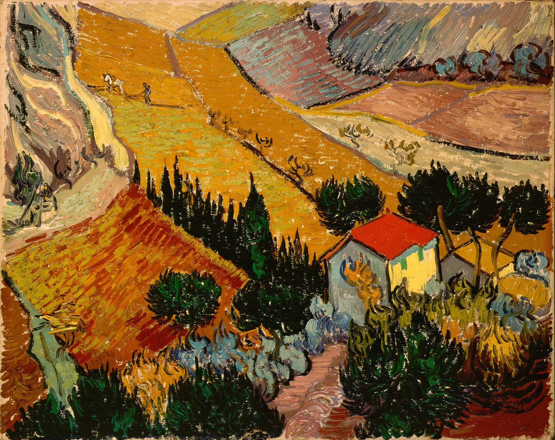 Pejzaż z domem i robotnikiem - Vincent van Gogh