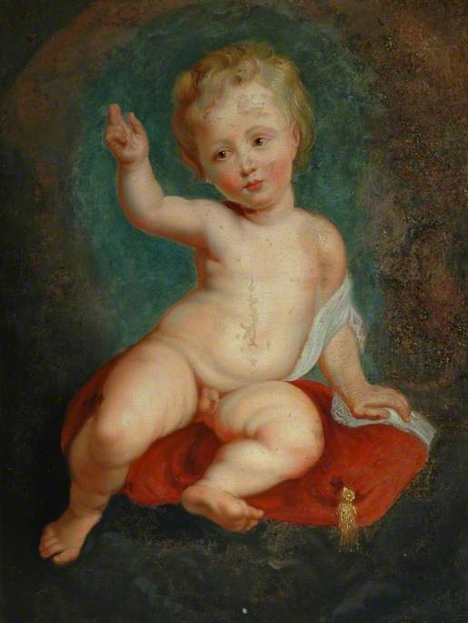 Dziecko siedzące na czerwonej poduszce - Peter Paul Rubens