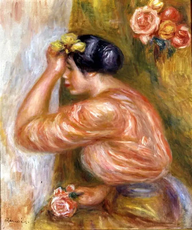 Kobieta z różą przed lustrem - Pierre-Auguste Renoir