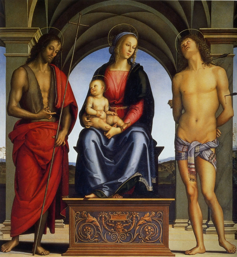Matka Boska z Dzieciątkiem między świętymi Janem Chrzcicielem a Sebastianem - Pietro Perugino