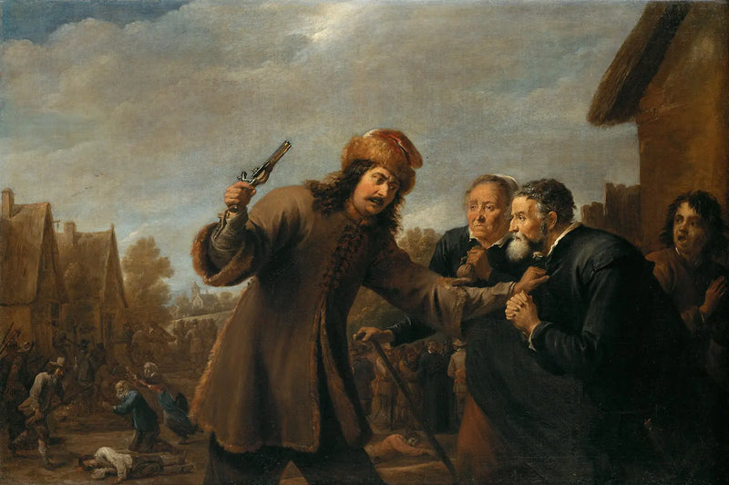 Żołnierze atakują wioskę - David Teniers Młodszy