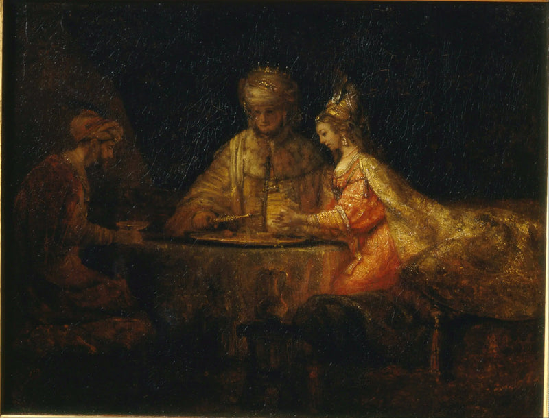Assuerus i Haman na uczcie Estery - Rembrandt