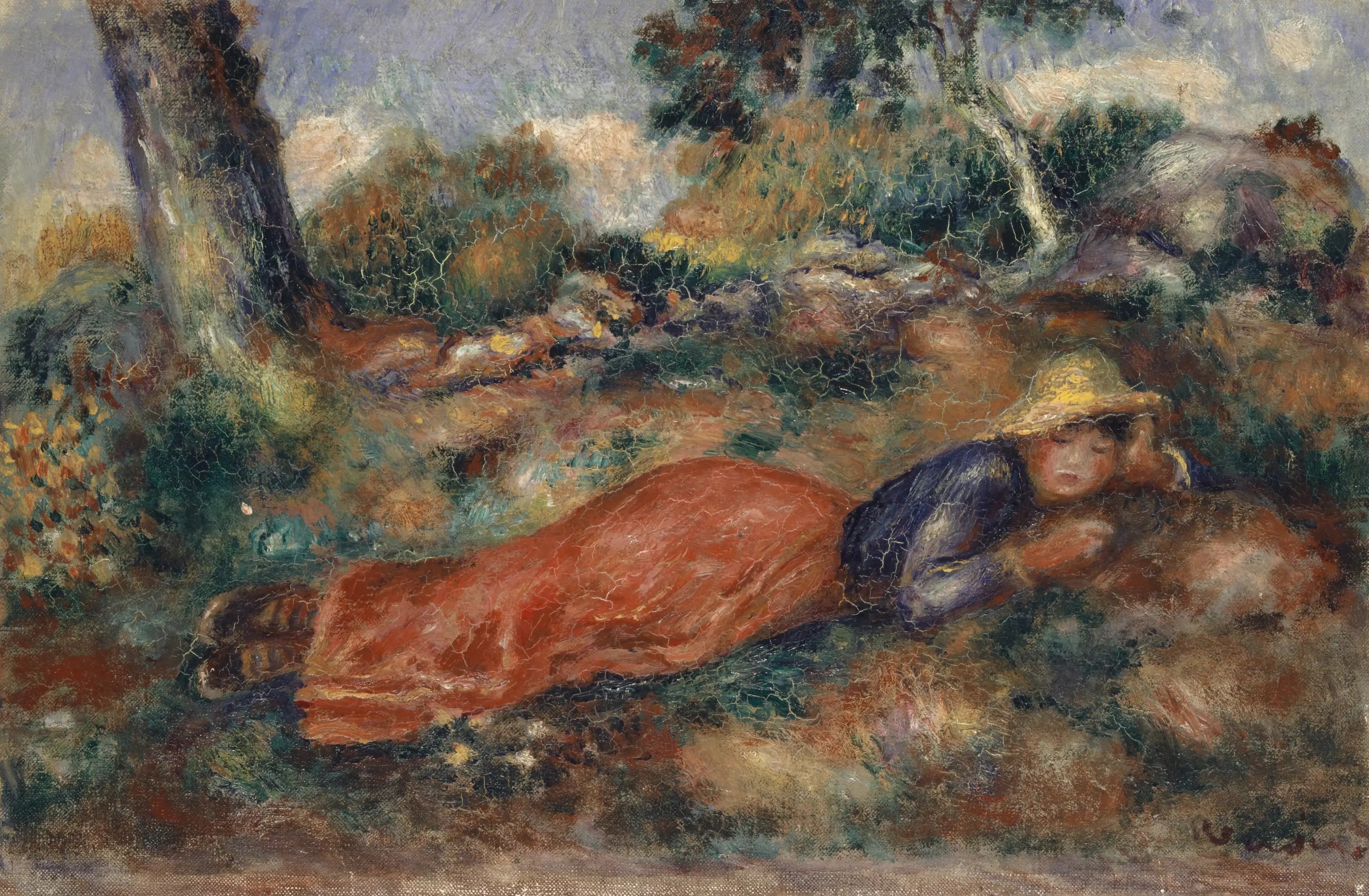 Reproduction du tableau « Jeune fille couchée sur l'herbe - Pierre-Auguste Renoir » par Alpha Reproduction en peinture à l’huile