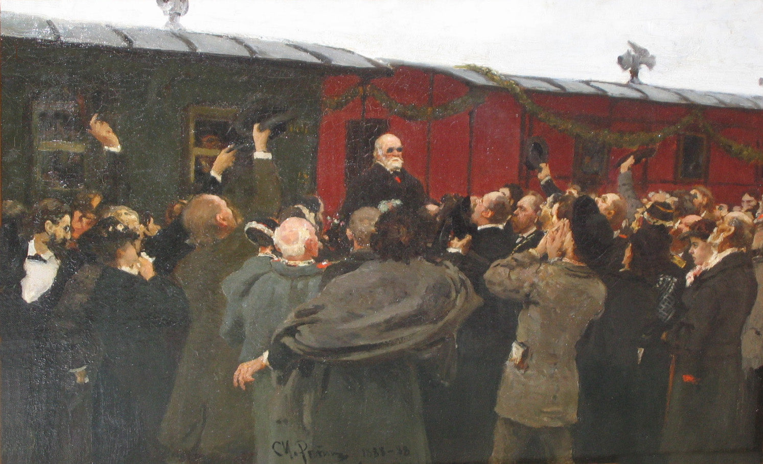 Arrivée de Nikolaï Ivanovitch Pirogov à Moscou à l'occasion du 50e anniversaire de ses activités scientifiques. - Ilya Repin