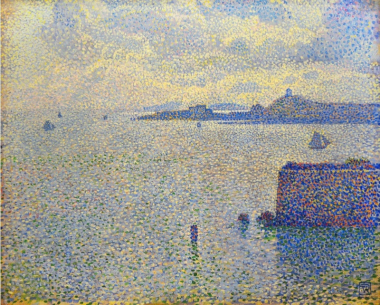Żaglowce i ujście rzeki - Théodore van Rysselberghe
