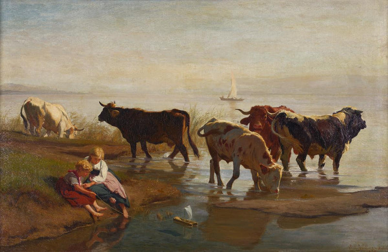 Vaches au bord du lac - Rudolf Koller