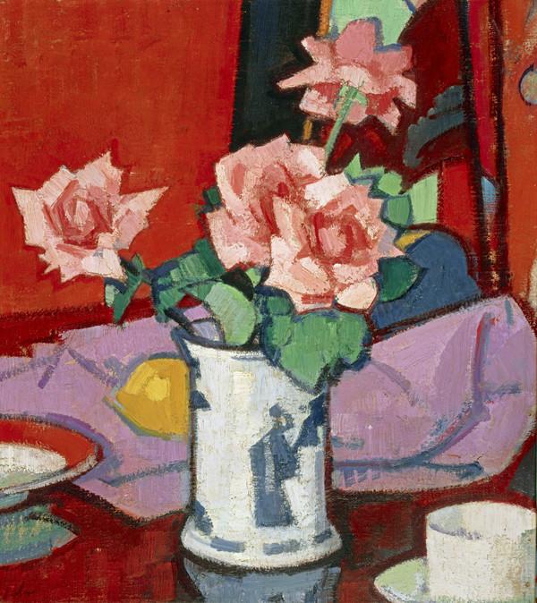 Roses roses et vase chinois, Samuel Peploe, 1916, peinture à l’huile
