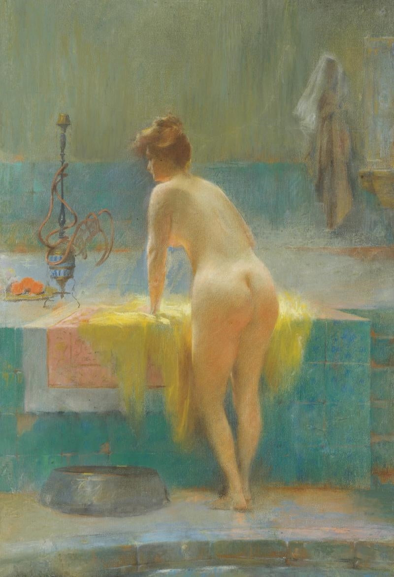 Jeune femme au bain — Sarkis Diranian, vers 1900, huile sur toile