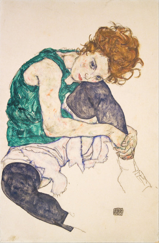 ✨ Siedząca kobieta z podciągniętymi nogami (Adele Herms) - Egon Schiele