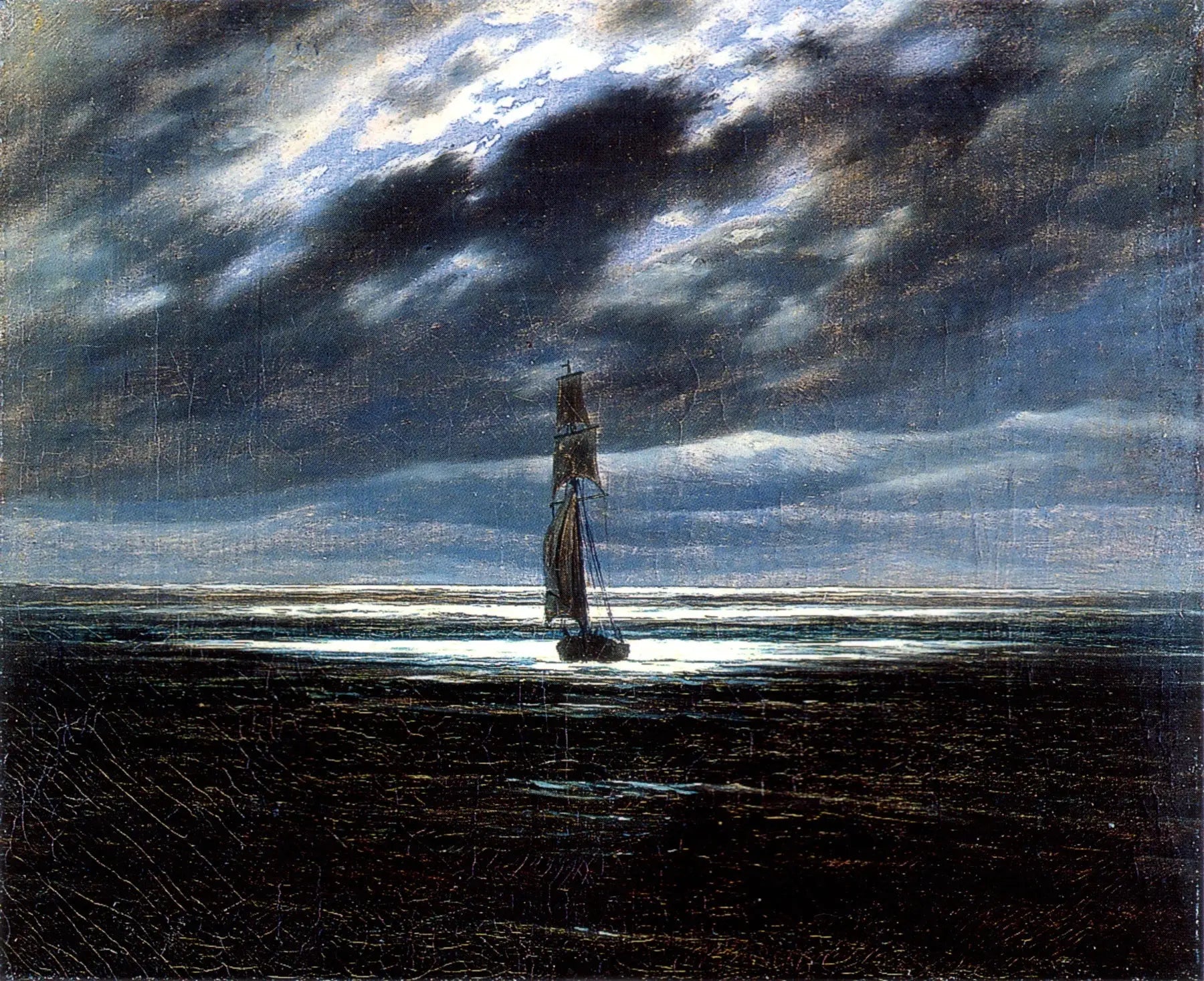 Reproduction du tableau « Naviguer au clair de lune - Caspar David Friedrich » par Alpha Reproduction en peinture à l’huile
