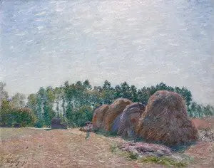 Słomiane stogi w Moret - poranny efekt - Alfred Sisley