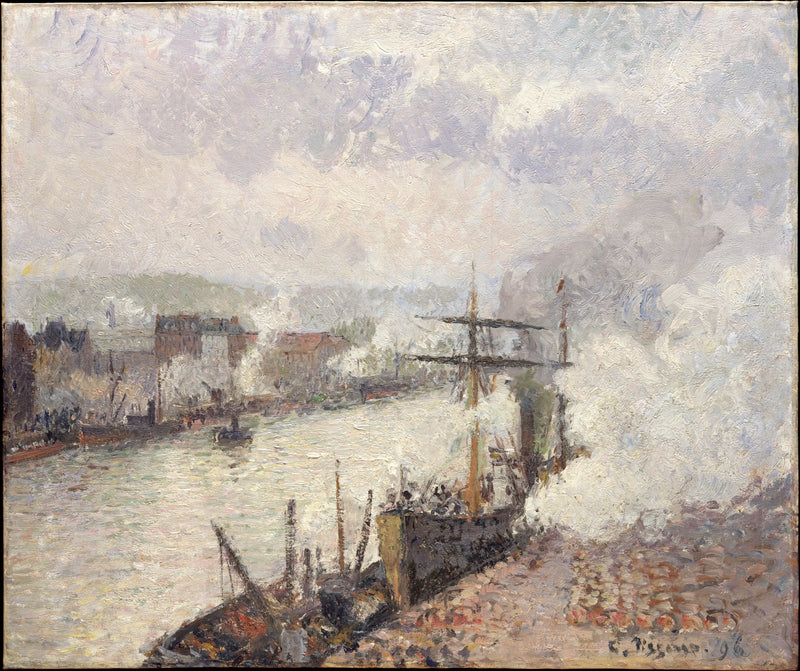 Statki parowe w porcie w Rouen - Camille Pissarro