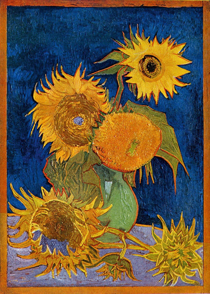 🌻 Słoneczniki (królewsko-niebieskie tło) – Vincent van Gogh (1888)