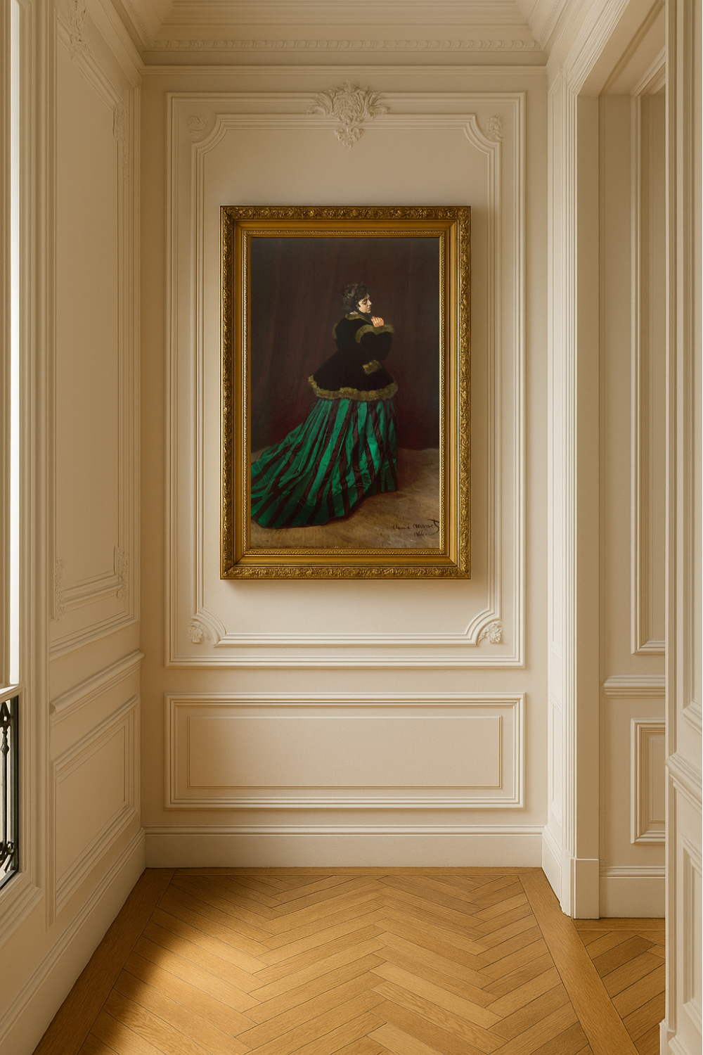 💚 Kobieta w zielonej sukni – Claude Monet (1866)