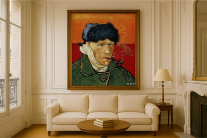🖼️ Autoportret z zabandażowanym uchem i fajką – Vincent van Gogh (1889)