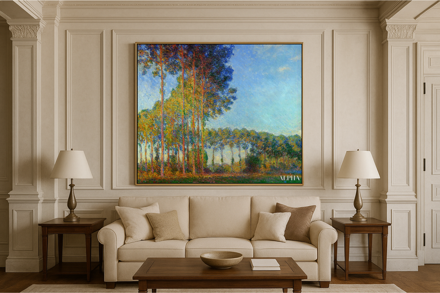 Topole nad brzegiem Epte, widok z bagna - Claude Monet