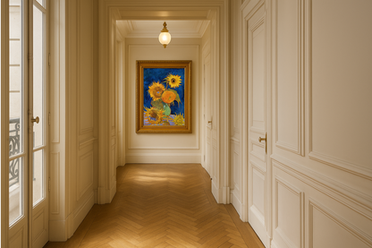 🌻 Słoneczniki (królewsko-niebieskie tło) – Vincent van Gogh (1888)