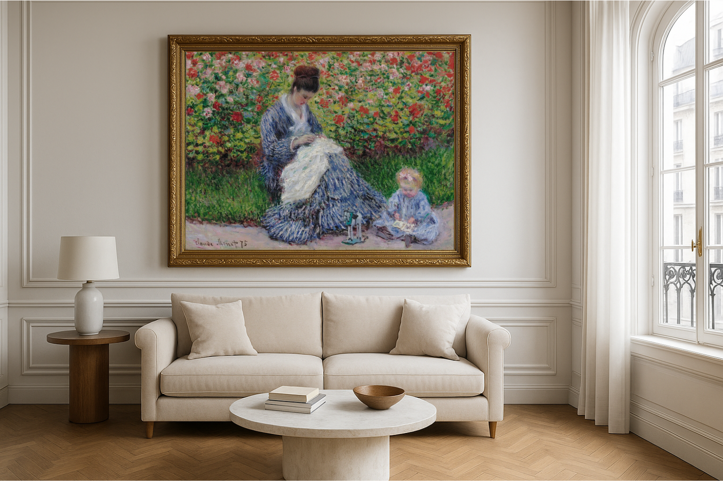 🌼 Camille Monet i dziecko w ogrodzie – Claude Monet (1875)