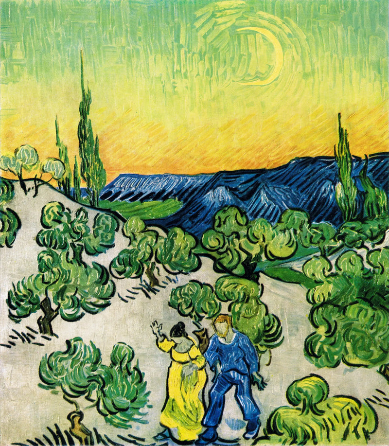 Krajobraz z parą spacerującą i rosnącym księżycem - Vincent van Gogh