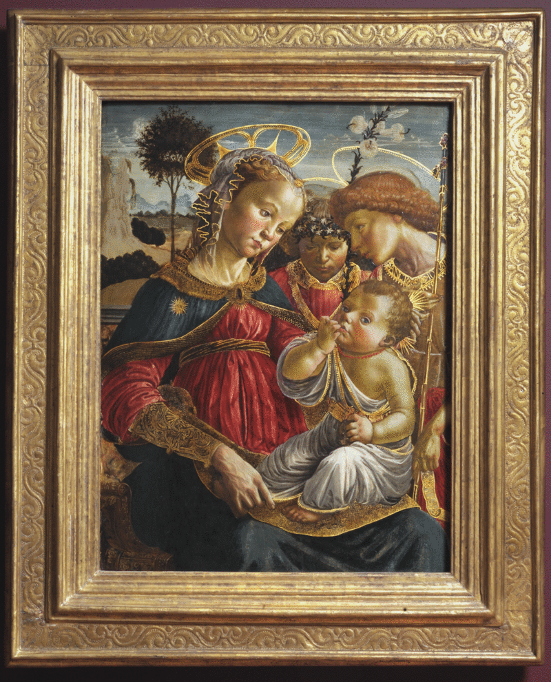 Madonna, święty Jan Chrzciciel i anioł adorujący Dzieciątko Jezus - Sandro Botticelli