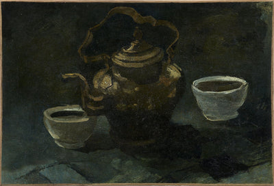 Martwa natura, miedziany dzbanek do kawy i dwie białe miski - Vincent van Gogh