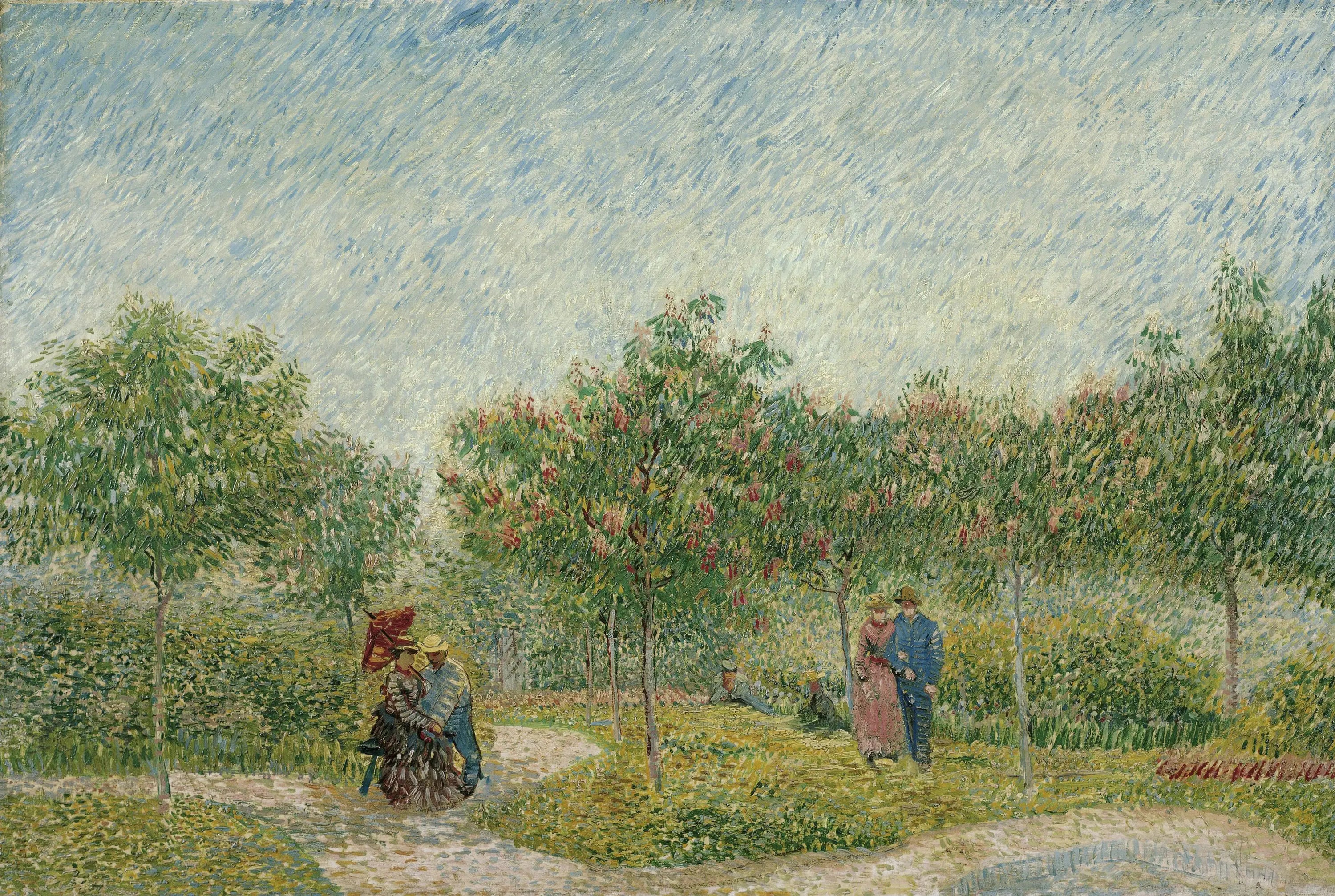 Reproduction du tableau « Jardin à Montmartre avec des amoureux - Vincent van Gogh » par Alpha Reproduction en peinture à l’huile