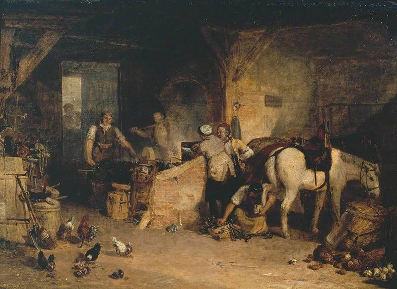 Kowal wiejski spierający się o cenę żelaza i cenę pobieraną od rzeźnika za podkucie jego kucyka - J. M. W. Turner