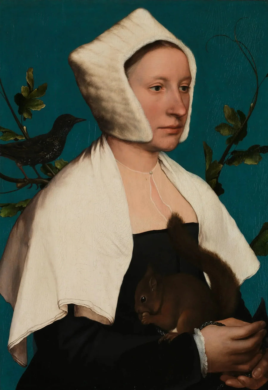 Pani z wiewiórką i szpakiem (Anne Lovell?) - Hans Holbein Młodszy