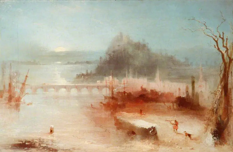 Miasto nad Renem z mostem i zamkiem na wzgórzu – Wschód słońca - J. M. W. Turner