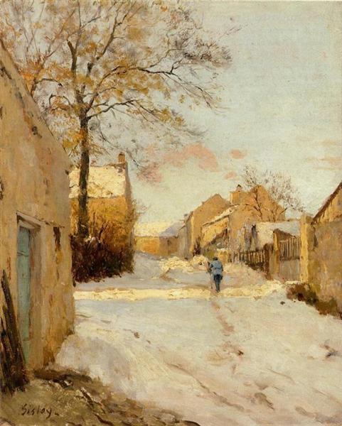 Une rue de village en hiver - Alfred Sisley - Reproductions de tableaux et peintures haut de gamme