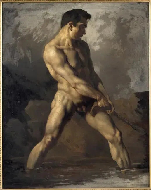 Akademia mężczyzny stojącego, ciągnącego za linę - Théodore Géricault