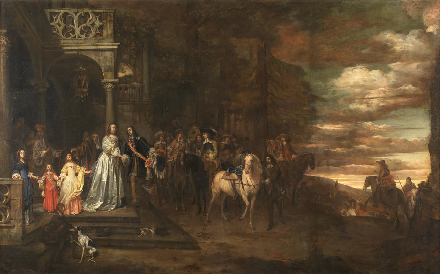 Les adieux du capitaine Hendrik de Sandra (1619-1707), escorté par sa femme et ses enfants. - Pieter van Anraedt