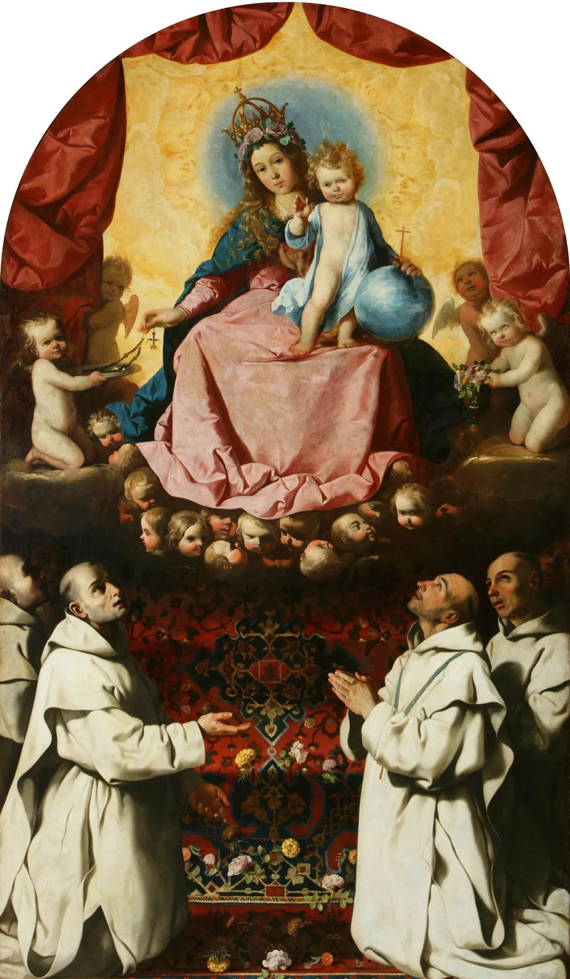 Uwielbienie Matki Bożej Różańcowej przez Kartuzów - Francisco de Zurbarán