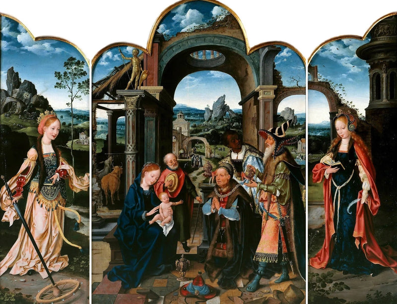 Adoracja Trzech Króli z Zygmuntem I Starym Polski. - Joos van Cleve