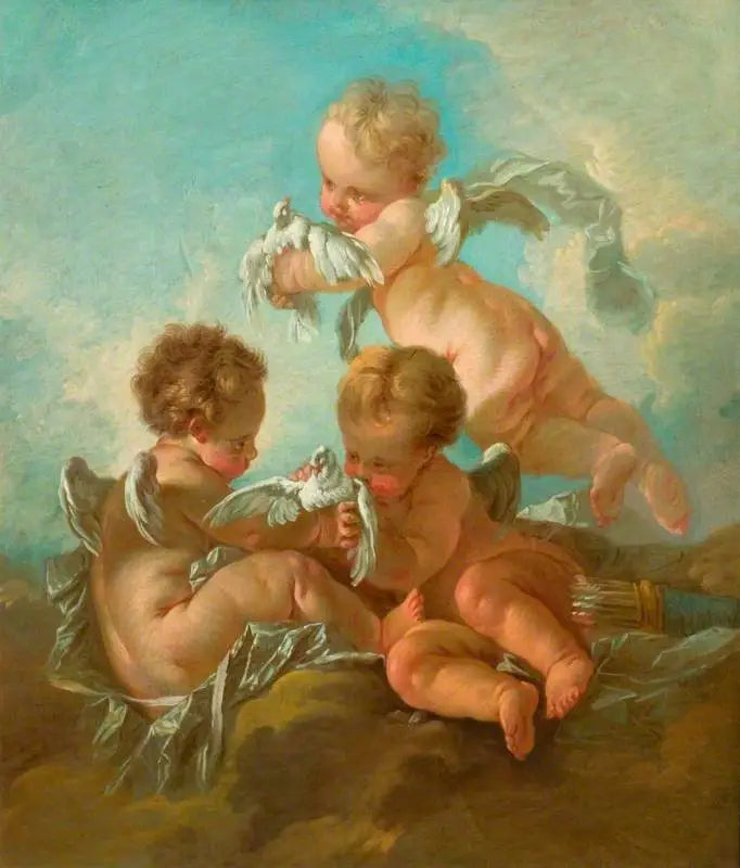 Powietrze: Trzech puttów z ptakami - François Boucher